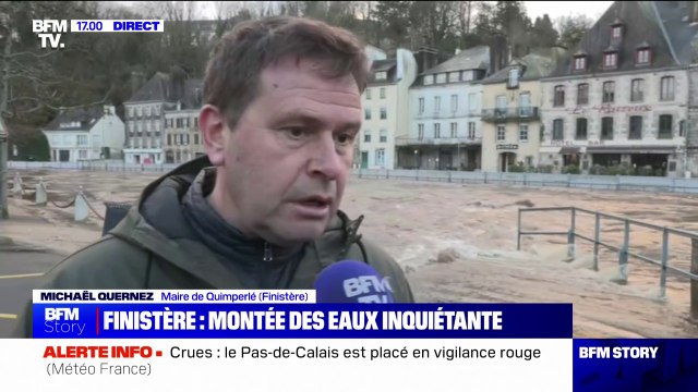 Un début d'inondation sous contrôle : Michaël Quernez, maire de Quimperlé (Finistère), réagit à la crue de la Laïta