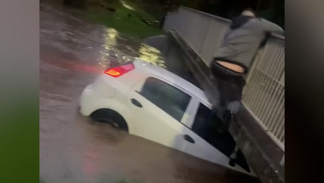 Incredible moment hero saves girl, 3, from sinking car in Storm Henk floods
