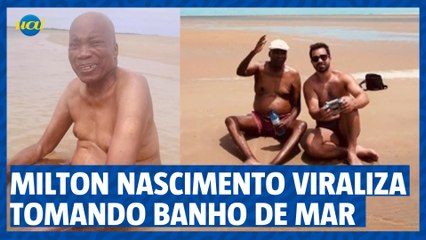 Milton Nascimento aparece em imagem rara tomando banho de mar com o filho