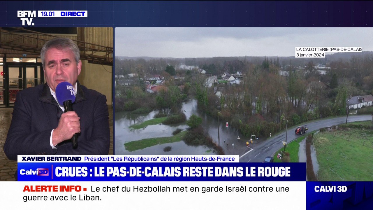 Crues dans le Pas-de-Calais: "100 à 150 habitations vont devoir être évacuées" à Blendecques, selon Xavier Bertrand (président LR de la région Hauts-de-France)