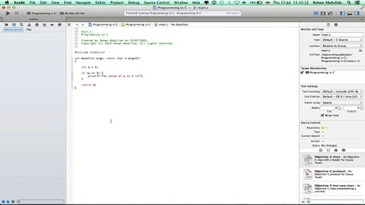 PROGRAMMING IN C / Xcode || Tutorial 9 - The If...Else Statement ...