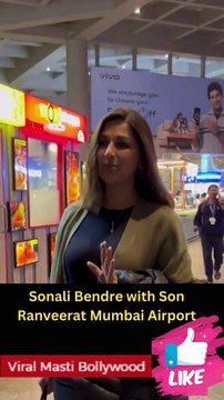 Sonali Bendre with Son Ranveerat Mumbai Airport