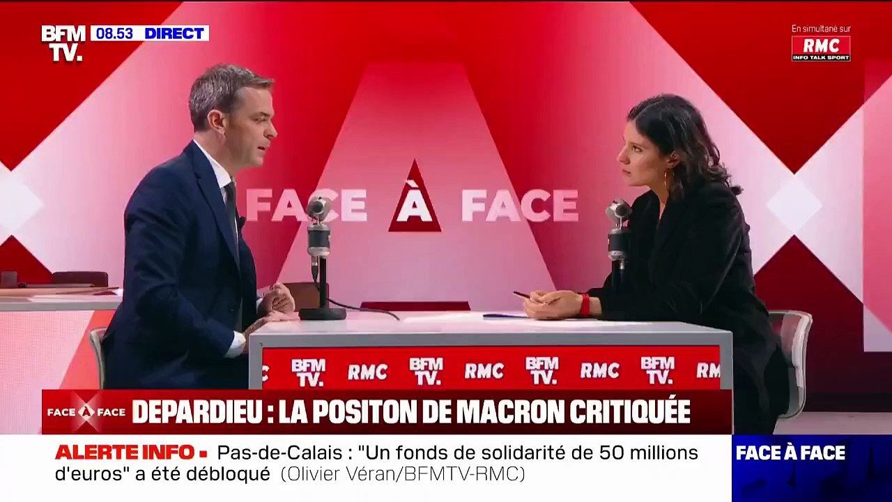 Le porte-parole du gouvernement Olivier Véran se dit "choqué" par les propos misogynes et insultants envers les femmes tenus par l'acteur Gérard Depardieu