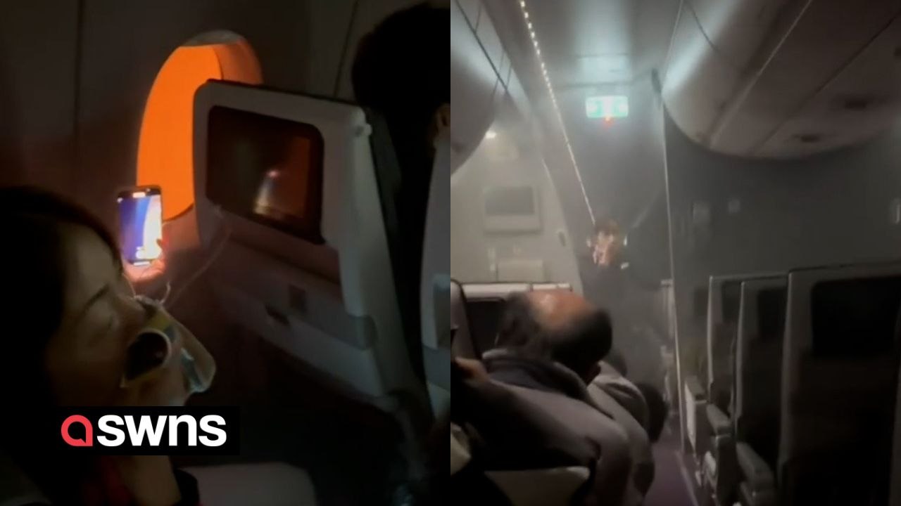 Video shows inside Japan Airlines plane which burst into flames after colliding with coast guard aircraft