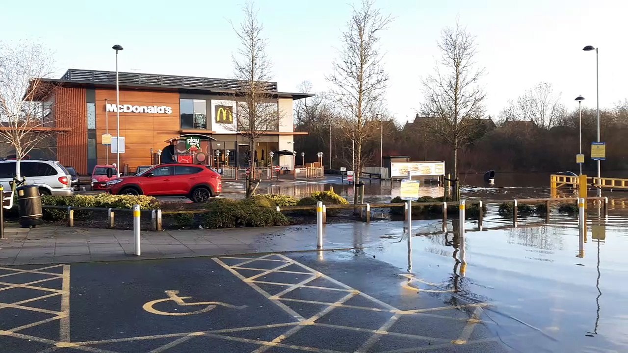 Severe flooding at Kingsmead Retail Park car park in Stafford