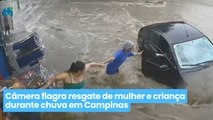 Corrente-humana para salvar vidas câmera flagra resgate de mulher e criança durante chuva em Campinas