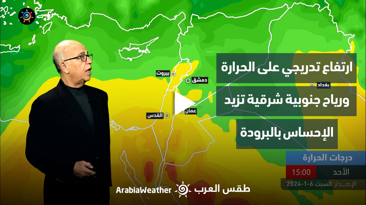 الأردن النشرة الجوية |ارتفاع تدريجي على الحرارة ورياح شرقية تزيد الإحساس بالبرودة| السبت 6-1-2024