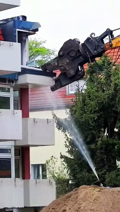 building destroyed by machine