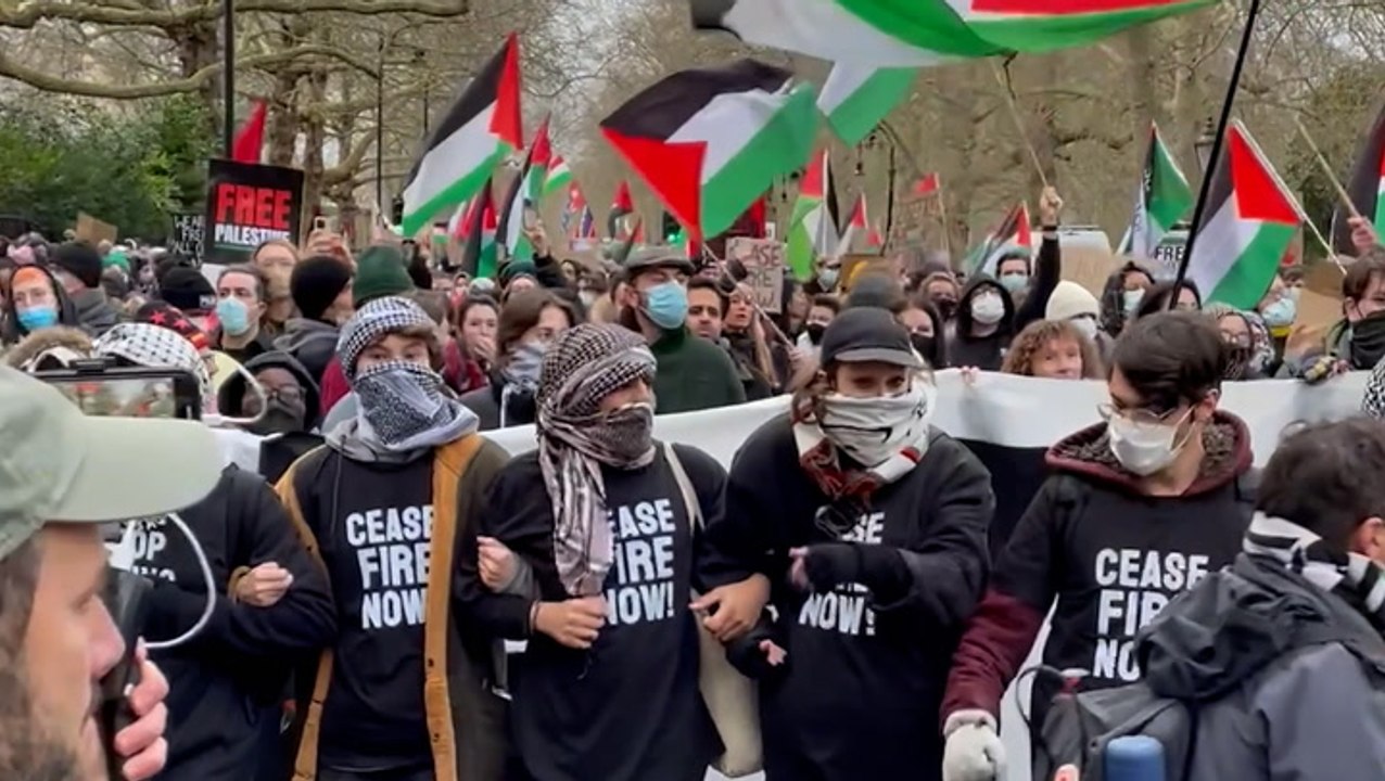 Pro-Palestine protesters block Westminster Bridge in demonstration