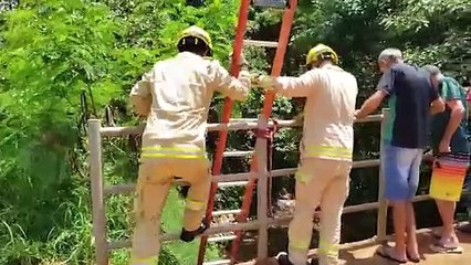 Tải video: Bombeiros resgatam homem que caiu de ponte no bairro Brasília