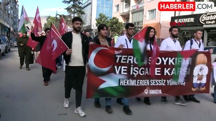 Amasya'da Sağlık Çalışanları İsrail'e Tepki İçin Sessiz Yürüyüş Düzenledi