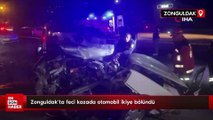 Zonguldak'ta feci kazada otomobil ikiye bölündü