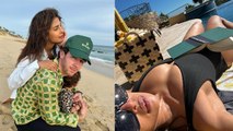 Priyanka Chopra Nick Jonas Daughter Malti Marie के साथ Vacation पर Bold Look, Black Monokini में...|