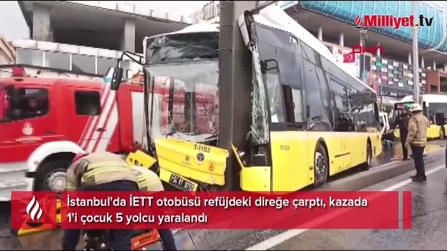 İstanbul'da İETT otobüsü direğe vurdu! 5 yolcu yaralandı, şoför sıkıştı