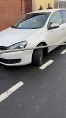 Moment scaffolders wreak their revenge on 'rude' motorist refusing to move his car