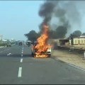 accident video car burnt on National Highway 52 Jaipur