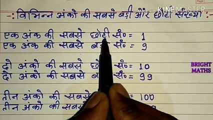 विभिन्न अंकों की सबसे बड़ी ओर छोटी संख्या | vibhinna anko ki sabse chhoti evam badi sankya | smallest and largest numbers