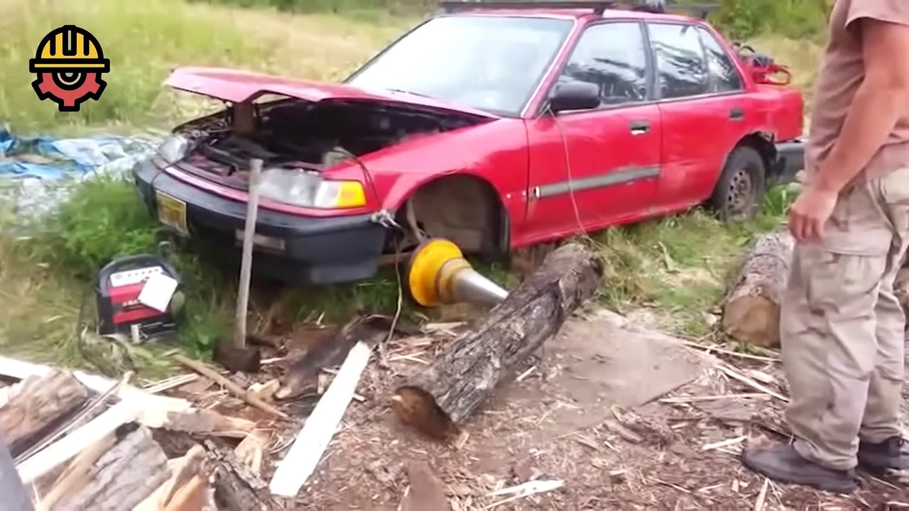 Dangerous Fastest Homemade Firewood Processing Machines, Extreme Powerful Wood Splitting Machine