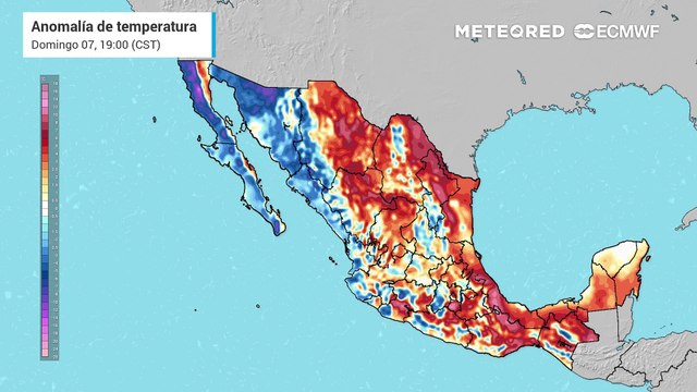 Anomalía de temperaturas indicando ambiente gélido, contrastando con calor en México