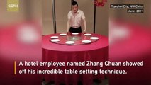 Hotel employee shows off incredible table setting skills