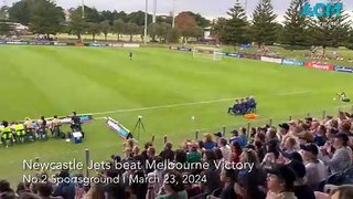 Newcastle Jets celebrate their ALW win over Melbourne Victory
