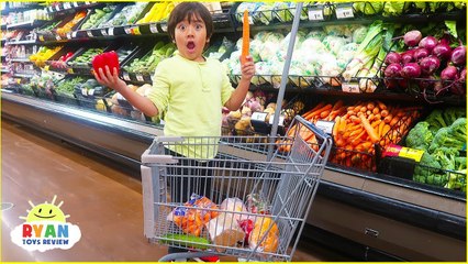 Ryan Pretend Play Kids Size Shopping Cart! Learn Healthy Food Choices!