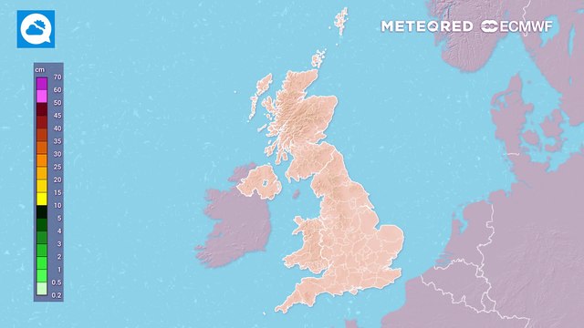 Rain will push northwards and will fall increasingly to sleet and snow over the Scottish hills on Monday and Tuesday.