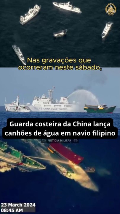 Guarda costeira da China lança canhões de água em navio filipino