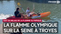 La flamme olympique sur la Seine  à Troyes pour le test national du relais