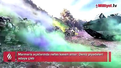 Marmaris açıklarında nefes kesen anlar! Deniz piyadeleri adaya çıktı