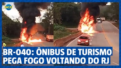 BR-040: ônibus de turismo pega fogo voltando do Rio de Janeiro para BH