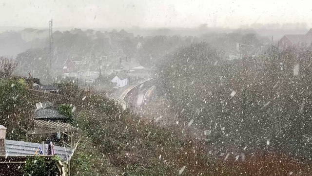 Snow shower in West St Leonards in East Sussex on January 8 2024