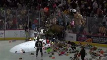 Moment 74,500 stuffed animals fly into ice hockey arena for Pennsylvania teddy bear toss