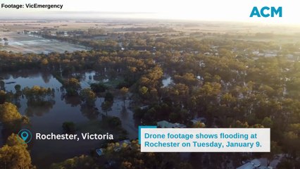 Drone footage shows flooding at Rochester on Tuesday, January 9.