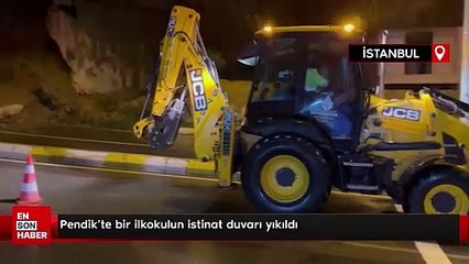 Pendik'te bir ilkokulun istinat duvarı yıkıldı