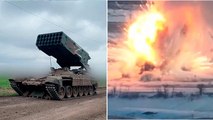 動画：ウクライナのドローンがロシアのTOS-1Aロケットランチャーを破壊し、巨大な爆発を引き起こす