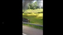 Caminhão dos Correios pega fogo, explode e trecho da BR-376 fica interditada