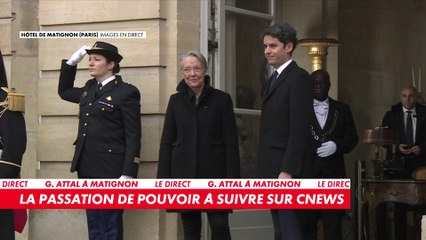 Arrivée du nouveau Premier ministre, Gabriel Attal, à Matignon, pour la passation de pouvoir avec Elisabeth Borne