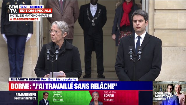 Élisabeth Borne: Je n'ai jamais reculé devant aucun obstacle, aucune réforme lors de la passation de pouvoir avec Gabriel Attal
