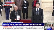 Passation Elisabeth Borne-Gabriel Attal: Élisabeth Borne remercie les membres de son gouvernement ainsi que les députés de sa majorité