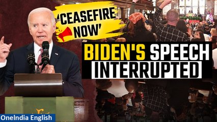 Download Video: Israel-Hamas War: Joe Biden's speech interrupted by pro-Palestinian protesters | Watch | Oneindia