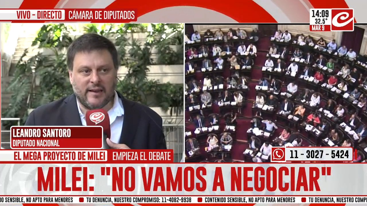 Leandro Santoro, sobre el debate de la Ley Ómnibus: "No entiendo cuál es la necesidad de tratar de extorsionar a la Cámara de Diputados para ganar centralidad política"
