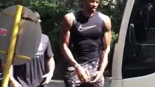 Dwight Howard arrives at Strong Group's open practice session 