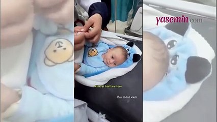 Filistinli bebeğin görüntüleri sosyal medyada gündem oldu! Bombalanan evden sağ salim çıktı
