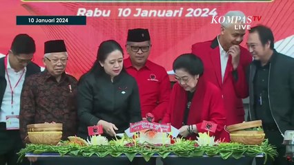 Download Video: Momen Megawati Beri Maruf Amin Potongan Tumpeng Pertama hingga Pose 3 Jari di HUT ke-51 PDIP