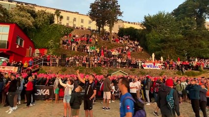 A resounding Welsh National Anthem kicks-off Ironman Wales 2023 on Tenby's North Beach