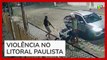 Criminosos apontam fuzil para roubar moto de casal em São Vicente (SP)