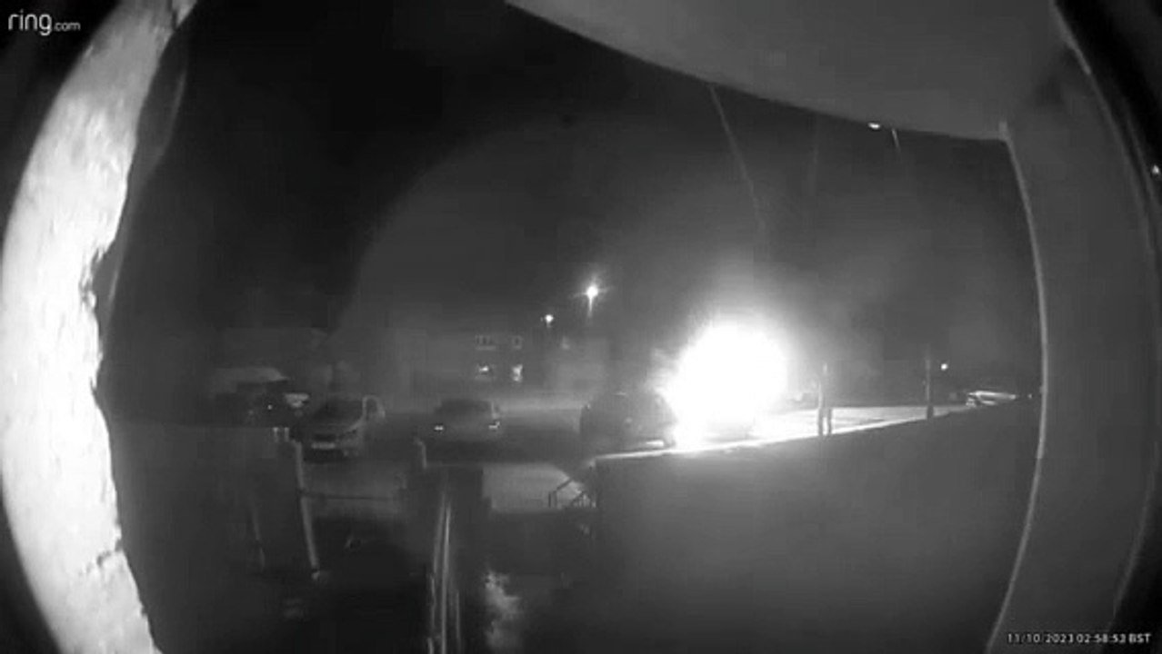 Doorbell footage shows Audi going up in flames after arson attack