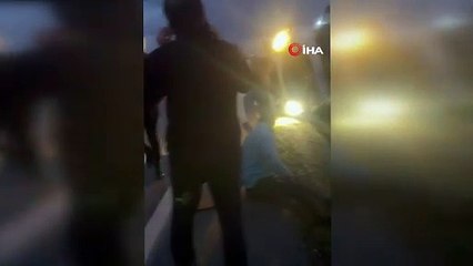 Kontrolden çıkan tır yan yattı: 1 yaralı