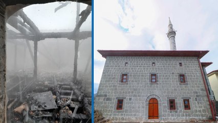 Dün ibadete açılan camide bugün yıldırım düşmesiyle yangın çıktı